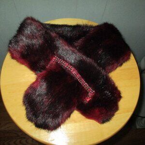 SWAROVSKI Crystals Burgundy Faux Fur Neck Wrap